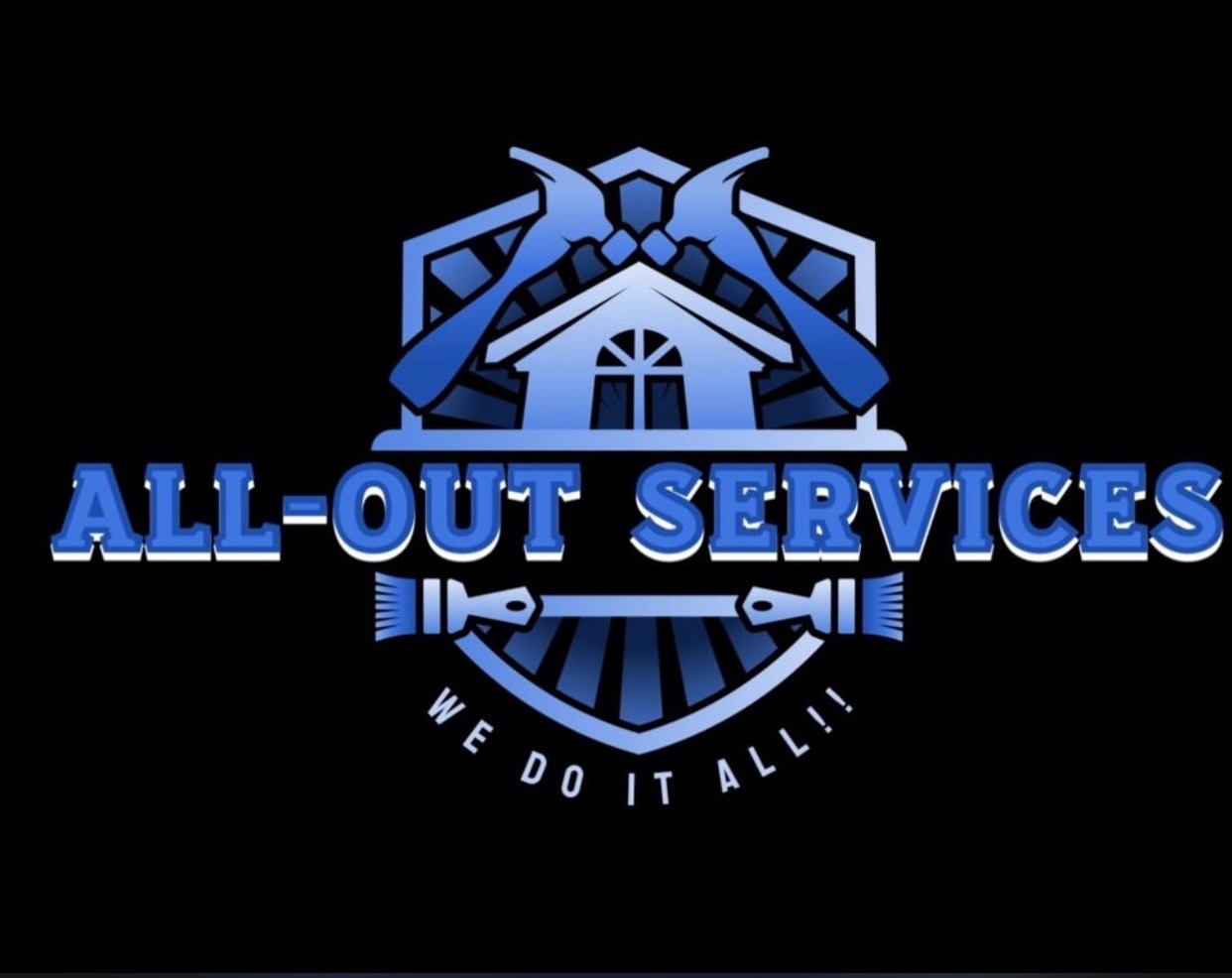 All - out services logo on a black background